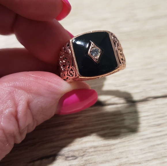 Men's 14k Rose Gold Plated White Sapphire ring - Picture 7 of 15